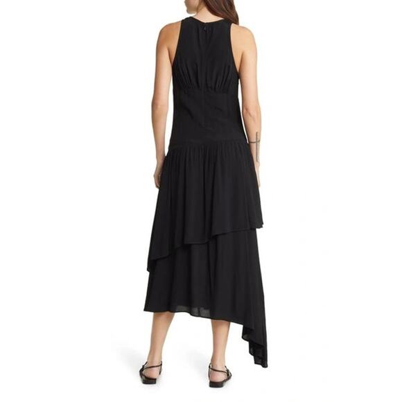 Chelsea28 Black Jewel Neck Sleeveless Tiered Asymmetric Midi Dress Womens XS - Picture 8 of 11